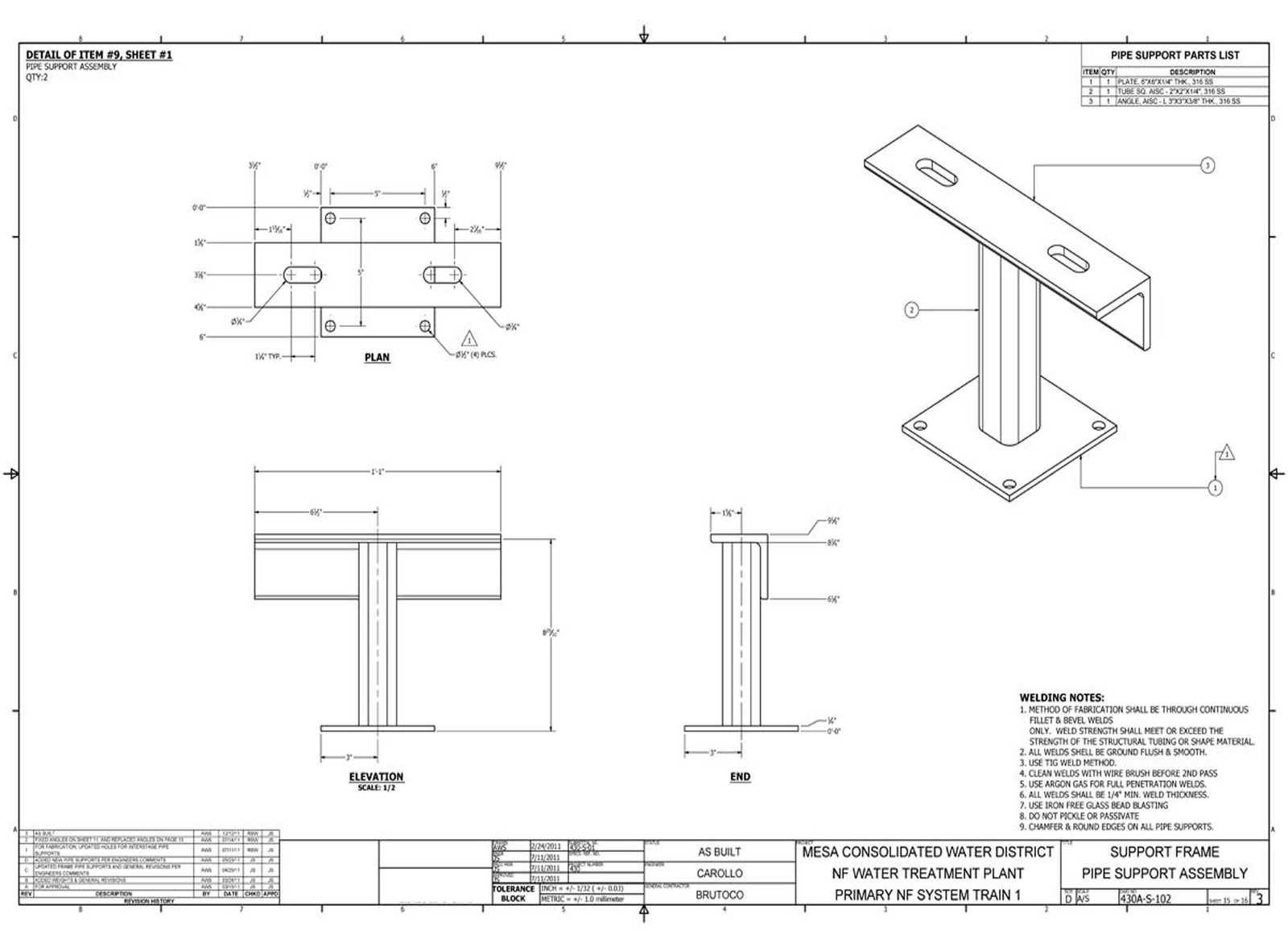 Costa Mesa — Pipe Support Details